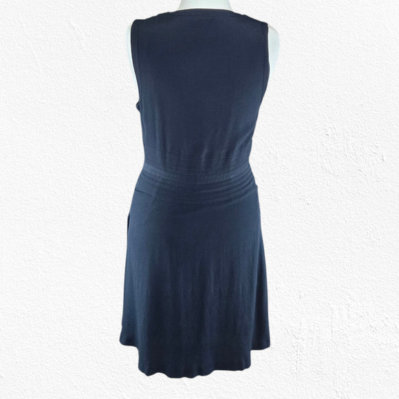 Equipment Navy Eclipse V Neck Pleated Viscose Midi Norice Dress Size 10 $450 - Picture 5 of 11